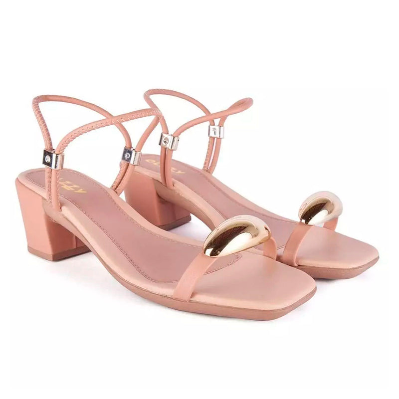 Sandália Feminina Salto Baixo Bloco Casual Enfeite Metal Lesma Brilho Tiras Finas Festa Moda Olzzy