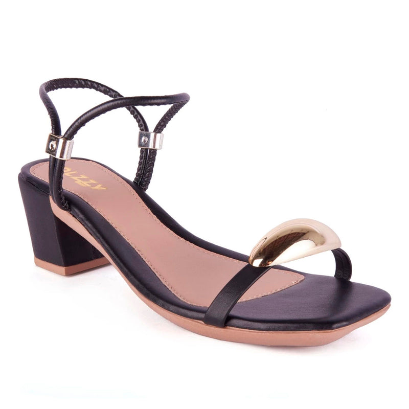 Sandália Feminina Salto Baixo Bloco Casual Enfeite Metal Lesma Brilho Tiras Finas Festa Moda Olzzy