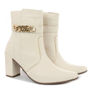 Bota Feminina bico fino salto fashion confortável com corrente