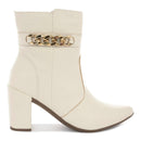 Bota Feminina bico fino salto fashion confortável com corrente