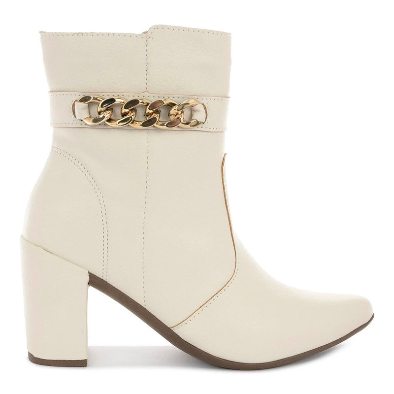 Bota Feminina bico fino salto fashion confortável com corrente