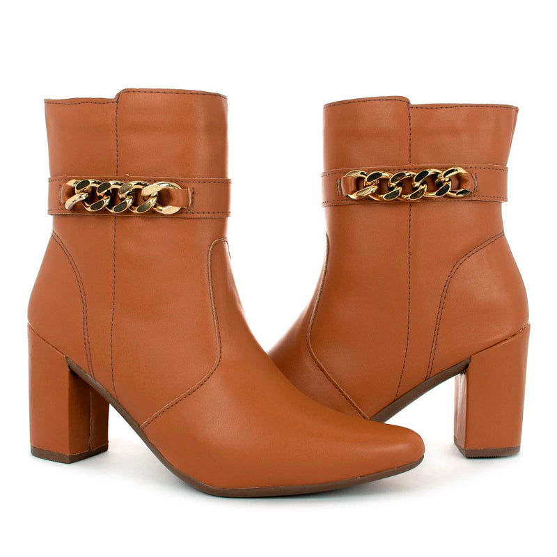 Bota Feminina bico fino salto fashion confortável com corrente
