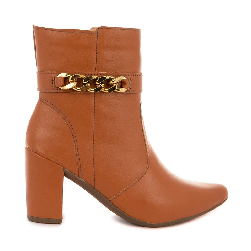 Bota Feminina bico fino salto fashion confortável com corrente