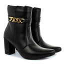 Bota Feminina bico fino salto fashion confortável com corrente