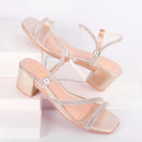 Sandália Feminina Brilho Salto Médio Strass Cristal Festa Moda Confortável Original Olzzy