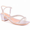 Sandália Feminina Brilho Salto Médio Strass Cristal Festa Moda Confortável Original Olzzy