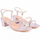 Sandália Feminina Brilho Salto Médio Strass Cristal Festa Moda Confortável Original Olzzy