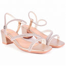 Sandália Feminina Brilho Salto Médio Strass Cristal Festa Moda Confortável Original Olzzy