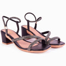 Sandália Feminina Brilho Salto Médio Strass Cristal Festa Moda Confortável Original Olzzy