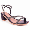 Sandália Feminina Brilho Salto Médio Strass Cristal Festa Moda Confortável Original Olzzy