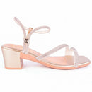 Sandália Feminina Brilho Salto Médio Strass Cristal Festa Moda Confortável Original Olzzy