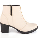 Bota Feminina Olzzy Salto Médio Coturno Cano Curto Detalhe Lateral Metal Confortável Moda Atual