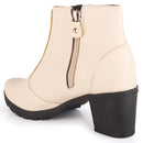 Bota Feminina Olzzy Salto Médio Coturno Cano Curto Detalhe Lateral Metal Confortável Moda Atual