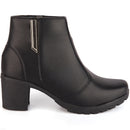 Bota Feminina Olzzy Salto Médio Coturno Cano Curto Detalhe Lateral Metal Confortável Moda Atual