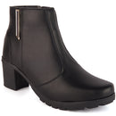Bota Feminina Olzzy Salto Médio Coturno Cano Curto Detalhe Lateral Metal Confortável Moda Atual