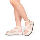 Sandália Feminina Plataforma Flat ABS Dourado Fivela Rasteira Confortável Original Olzzy