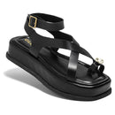 Sandália Feminina Plataforma Flat ABS Dourado Fivela Rasteira Confortável Original Olzzy