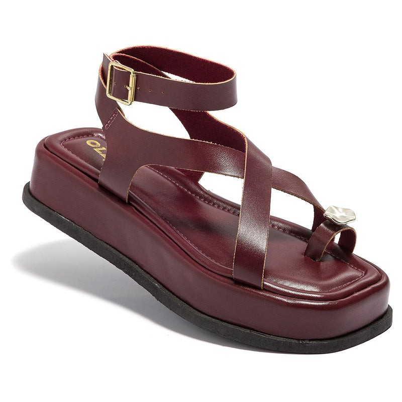 Sandália Feminina Plataforma Flat ABS Dourado Fivela Rasteira Confortável Original Olzzy