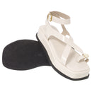 Sandália Feminina Plataforma Flat ABS Dourado Fivela Rasteira Confortável Original Olzzy