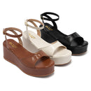 Sandália Anabela Feminina Plataforma Leve Confortável Antiderrapante Preta Caramelo Off White Olzzy