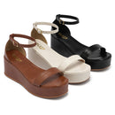 Sandália Feminina Plataforma Anabela 7cm Leve e Confortável Preta Caramelo Off White Olzzy