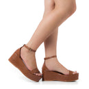 Sandália Feminina Plataforma Anabela 7cm Leve e Confortável Preta Caramelo Off White Olzzy
