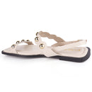 Sandália Rasteira Feminina Detalhe Cravos Dourados Moderno Casual Confortável Tendência Verão Olzzy