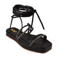 Sandália Feminino Flat Birken Slide Brilho Amarração Delicada Leve