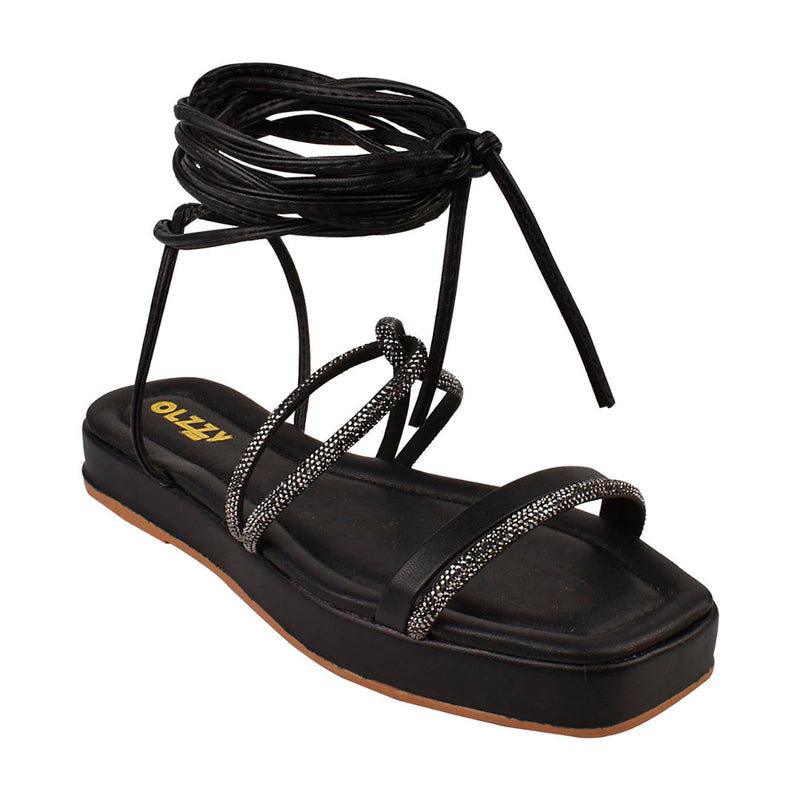 Sandália Feminino Flat Birken Slide Brilho Amarração Delicada Leve
