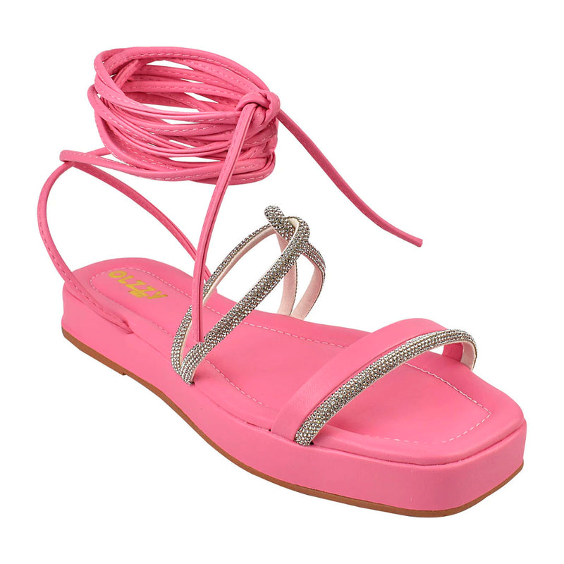 Sandália Feminino Flat Birken Slide Brilho Amarração Delicada Leve