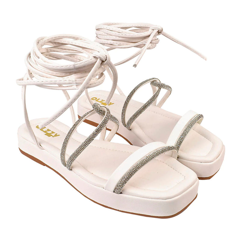 Sandália Feminino Flat Birken Slide Brilho Amarração Delicada Leve