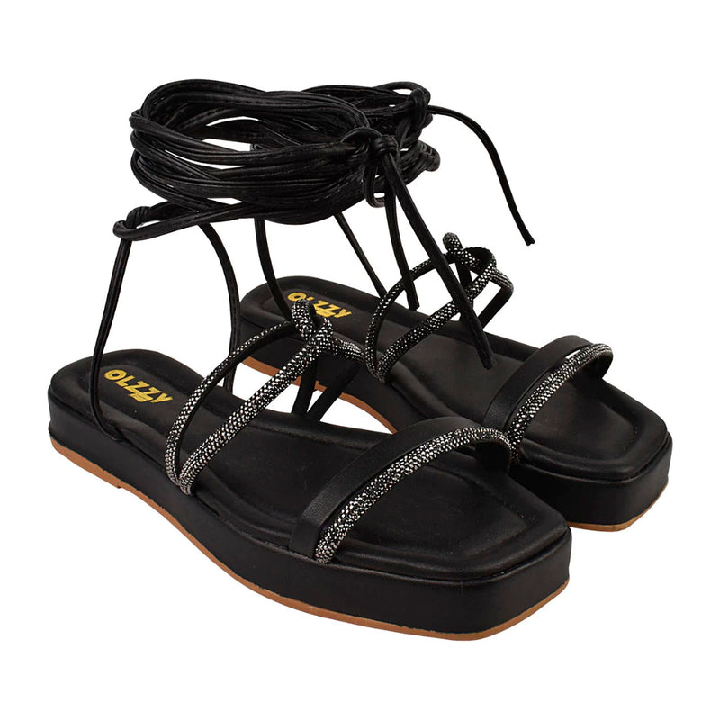 Sandália Feminino Flat Birken Slide Brilho Amarração Delicada Leve
