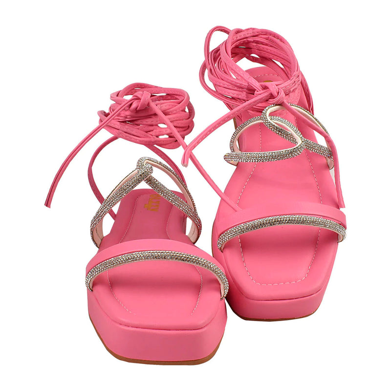 Sandália Feminino Flat Birken Slide Brilho Amarração Delicada Leve