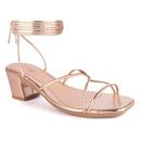 Sandália Feminina Amarração Salto Grosso Bloco Brilho Moda Festa Confortável