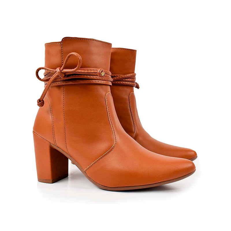 Bota Feminina Bico Fino Salto Alto Grosso Fashion Confortável de Amarrar Leve Original