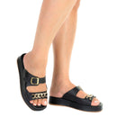 Sandália Birken Flat Slide Flatform Feminina Corrente Delicada Estilo Moda Conforto