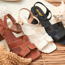 Sandália Feminina Salto Alto Bloco Casual Fivela Básica Detalhe Tiras H