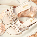 Rasteira Feminina Flat Tira H Apliques Metalizados Brilho Chinelo Rasteirinha