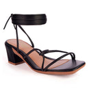 Sandália Feminina Amarração Salto Grosso Bloco Brilho Moda Festa Confortável