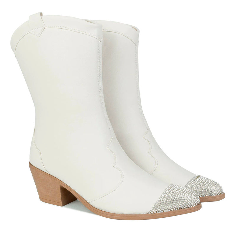 Bota Texana Feminina Western Cano Médio Salto Brilho Olzzy Original