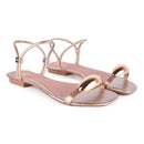 Sandália Rasteira Feminina Delicada Brilho Metal Lesma Tiras Finas