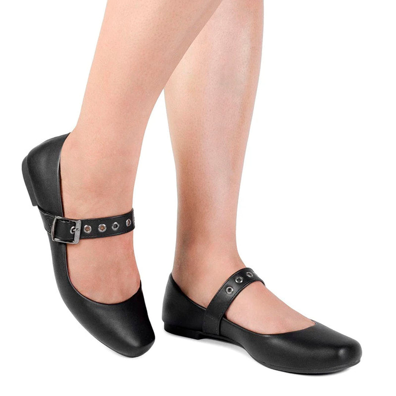 Sapatilha Feminina Bico Redondo Fivela Ilhós Bailarina Confortável Moda