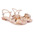 Sandália Rasteira Feminina Delicada Flor Brilho Chinelo Tiras Fina Casual Rasteirinha