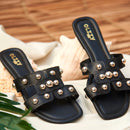 Rasteira Feminina Flat Tira H Apliques Metalizados Brilho Chinelo Rasteirinha