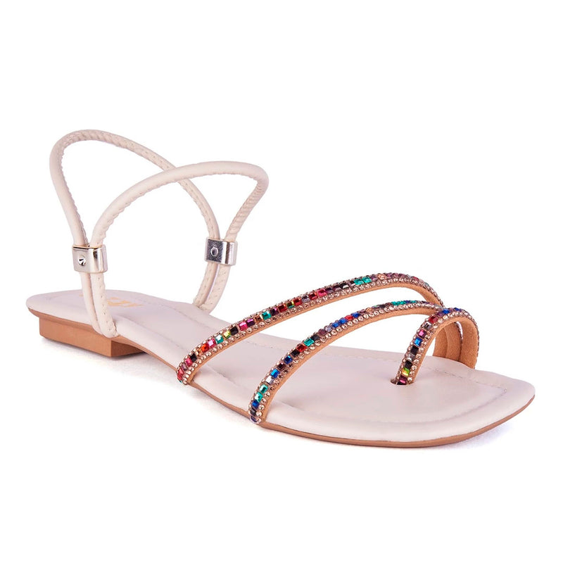 Sandalia Rasteirinha Feminina Pedrarias Flat Tendencia Brilho Strass Moda Verão Confortável