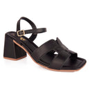 Sandália Feminina Salto Alto Bloco Casual Fivela Básica Detalhe Tiras H