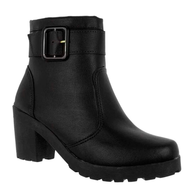 Bota Coturno Feminina Tratorada Com Fivela Salto Bloco Delicada Confortável