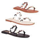 Sandália Feminina Rasteira Flat Apliques Metalizados Medalha Brilho Chinelo