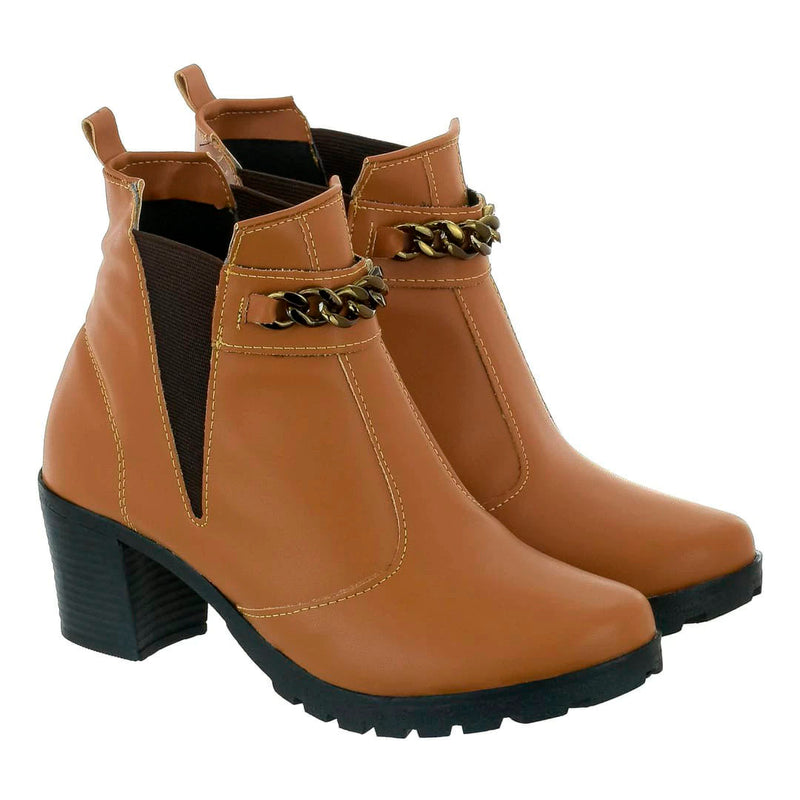 Bota Feminina Coturno Cano Curto Salto Médio Grosso Confortável