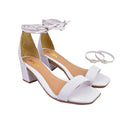 Sandália Feminina Amarração e Fivela Salto Médio Grosso Casual Básica Blogueira